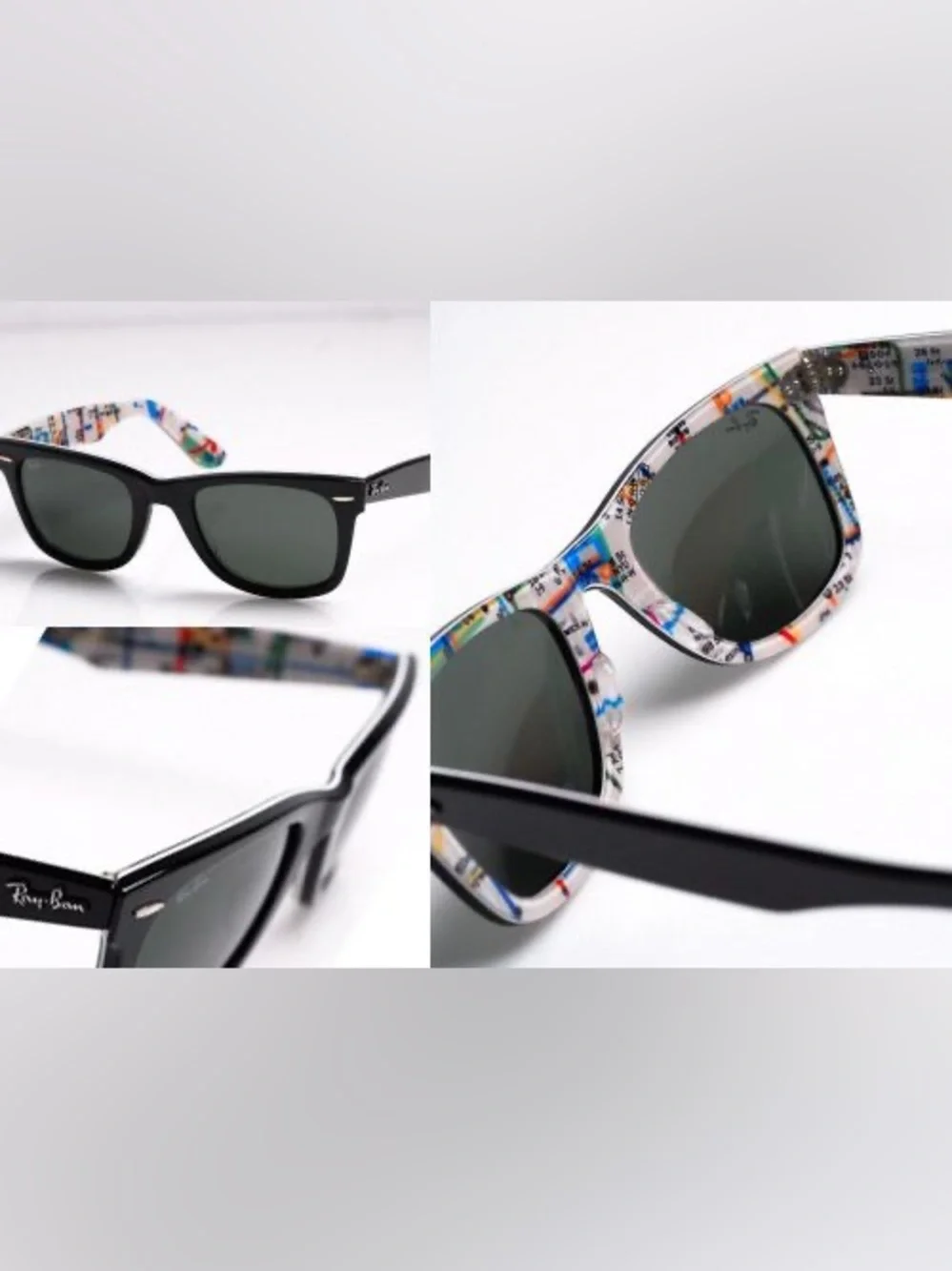 Ray-Ban Black Wayfarer Sunglasses with Multicolor Map-Print Temples